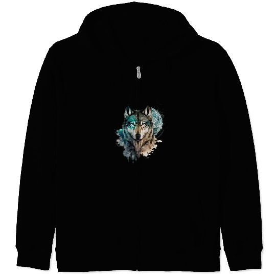 Wolf Print, Cosmic Wolves, Animal Print, Cosmos Zip Hoodies