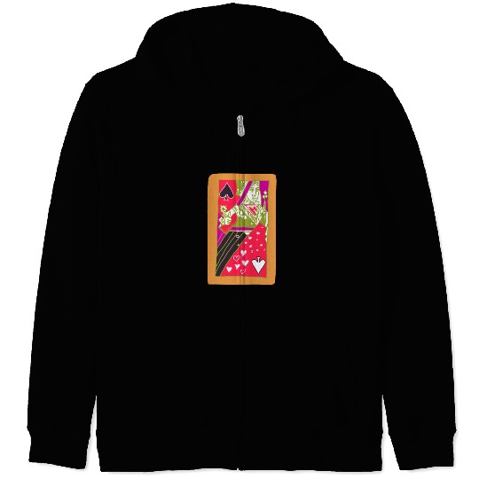 Orange Queen Of Spades Playing Card Zip Hoodies