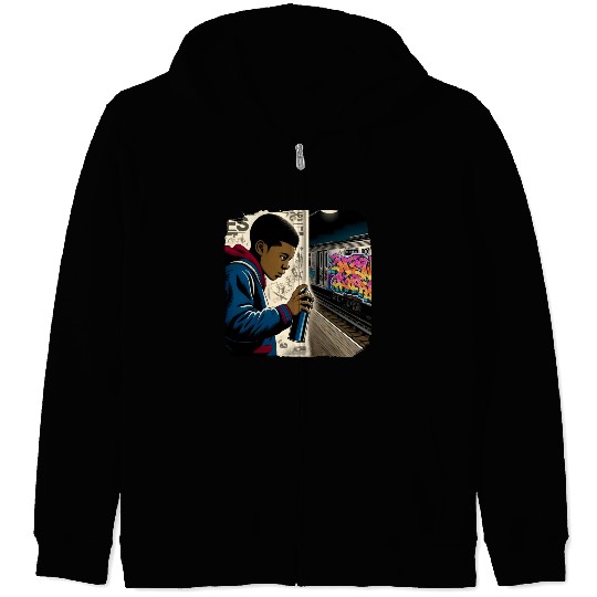 AI Teen in Underground Subway Layup -Masked Border Zip Hoodies