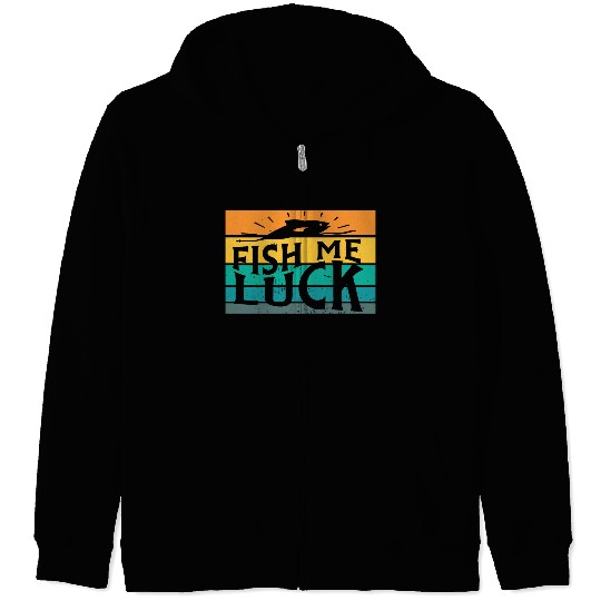 Fish Me Luck Funny Lake River Fishing Pun Boating Zip Hoodies