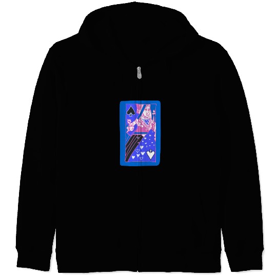 Blue Queen Of Spades Playing Card Zip Hoodies