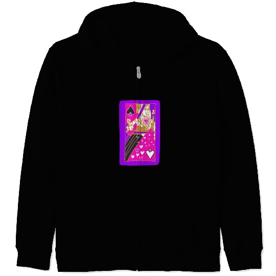 Purple Queen Of Spades Playing Card Zip Hoodies