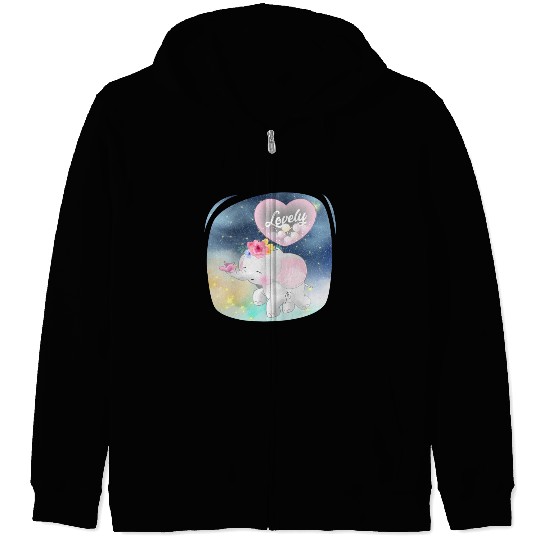 Lovely Elephant And Bird Walking Up Using Balloon Zip Hoodies
