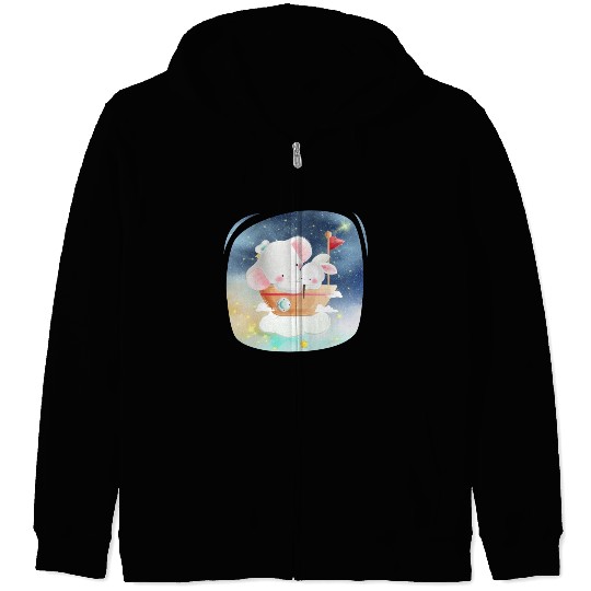 Sailing Elephant and Rabbit Using Boat Fishing Zip Hoodies
