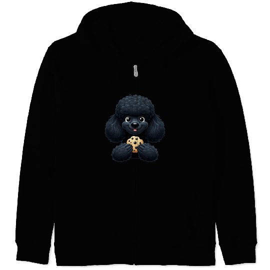 Black Poodle with Cookie Sweet Design Zip Hoodies