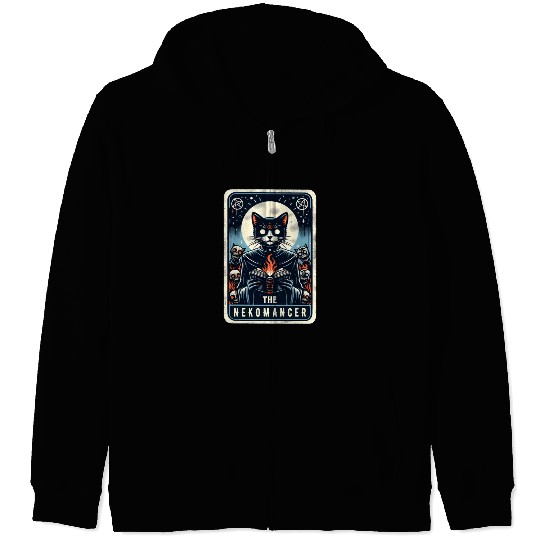 The Nekomancer Funny Tarot Necromancer Cat Pun Zip Hoodies