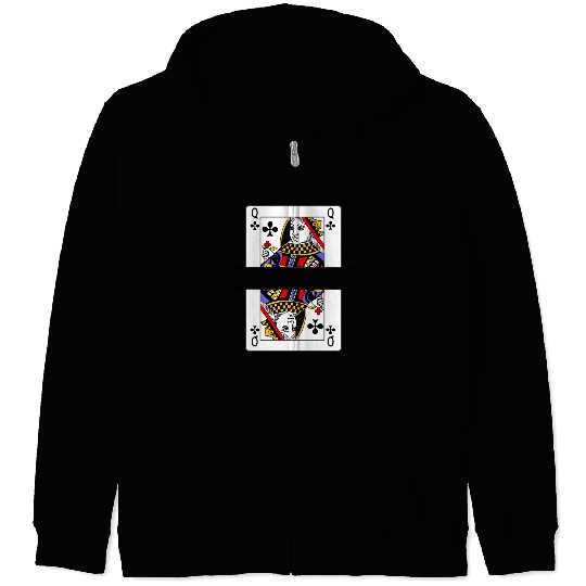 Playing card queen of clubs with banner space Zip Hoodies