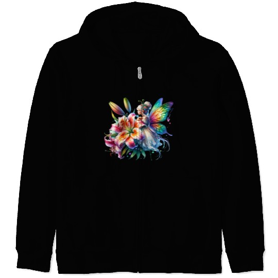 Tiger Lily Fairy Floral Fantasy Watercolor Zip Hoodies