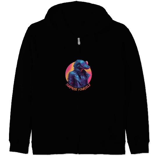 Synthwave style crocodile wearing sunglasses Zip Hoodies
