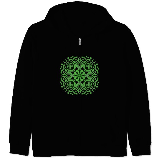 Green floral lace pattern Zip Hoodies