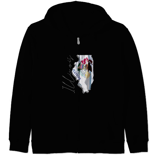 Illinois State Flag in Illinois State Map IL Zip Hoodies