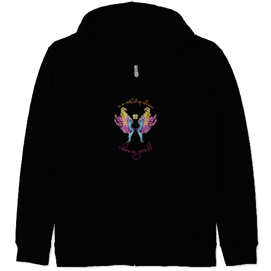 Neon angel wings with a crown Zip Hoodies