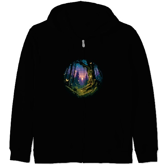 Enchanted Forest: Mystical Twilight Zip Hoodies