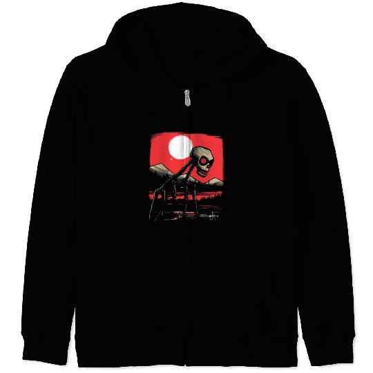 Japan Red Sun Horror: Skull Creature Zip Hoodies