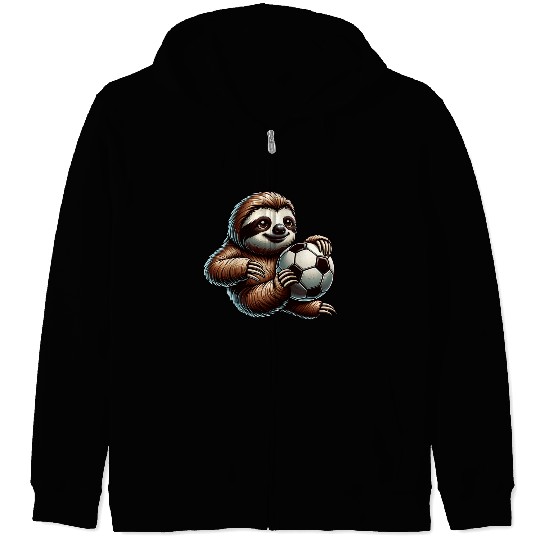 Sloth Soccer Player Cute Sports Ball Design Zip Hoodies