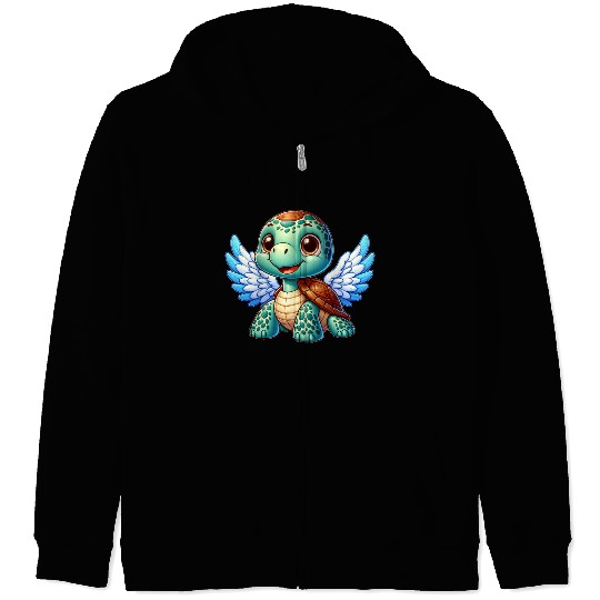 Angel Turtle with Wings and Halo Zip Hoodies