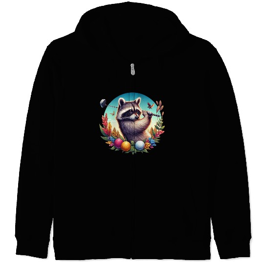 Funny Raccoon Playing Golf Sporty Animal Lover Zip Hoodies