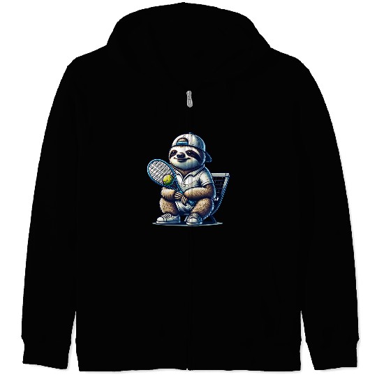Sloth Tennis Player Cool Court Design Zip Hoodies
