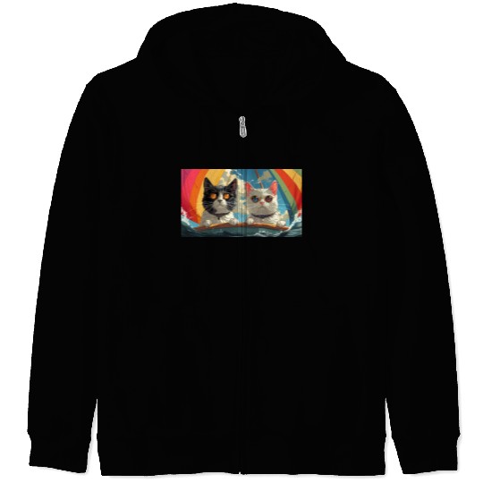 PURRCRAFT - Pride Cat Couple Sailing the Rainbow Zip Hoodies