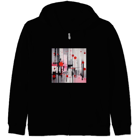 Red Black Light Pink and Gray Dots and Lines Zip Hoodies