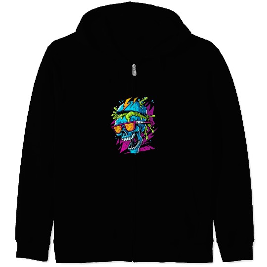 80's skull, retro vibes Zip Hoodies