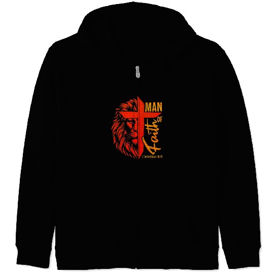 Man Faith Cross Christian Lion Bible Scripture Zip Hoodies