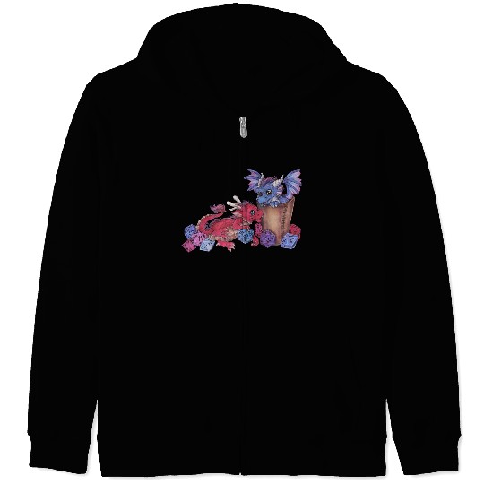 Cute dragon chibi with dice D20 pen and paper Zip Hoodies
