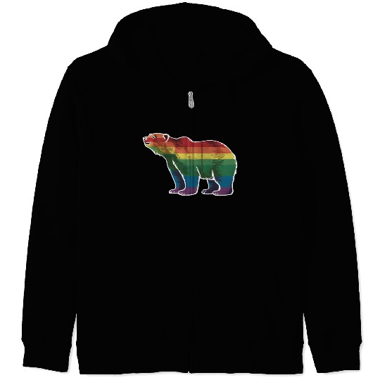 Retro Polar Bear Rainbow Lesbian LGBT Gay Pride Zip Hoodies