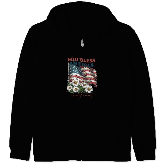 God Bless America 4th Of July US Flag Daisy Zip Hoodies
