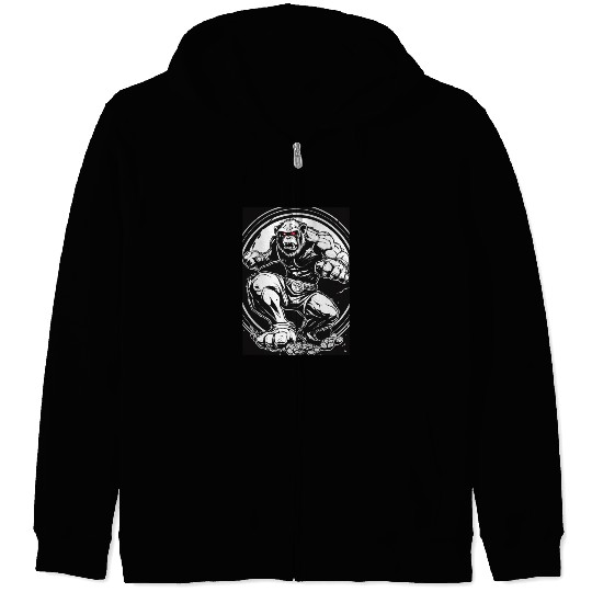 Zombie ape street fighter black and white circle l Zip Hoodies