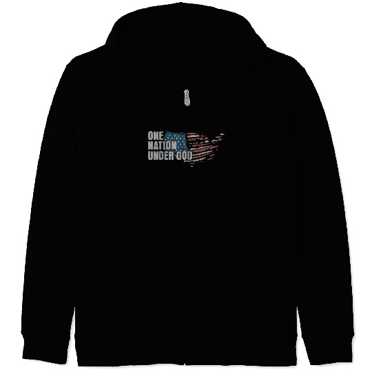 4th Of July One Nation Under God US Flag Faith Zip Hoodies
