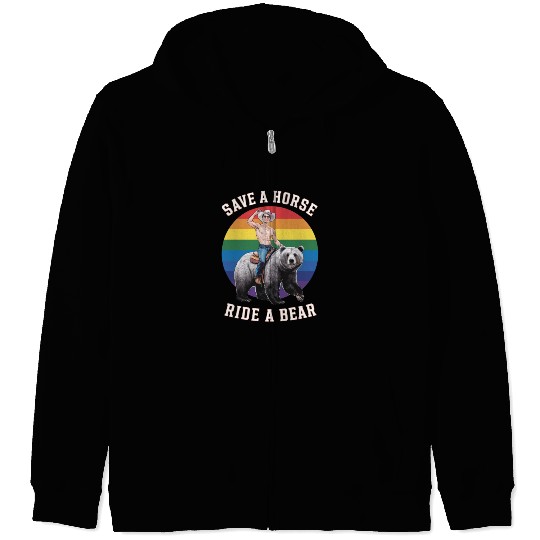Save A Horse Ride a Bear Funny Gay Bear Pride Zip Hoodies