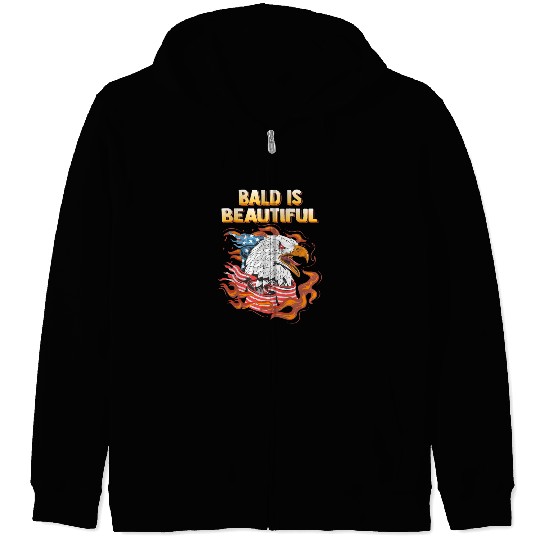 Bald Is Beautiful US Flag Eagle 4th Of July Funny Zip Hoodies