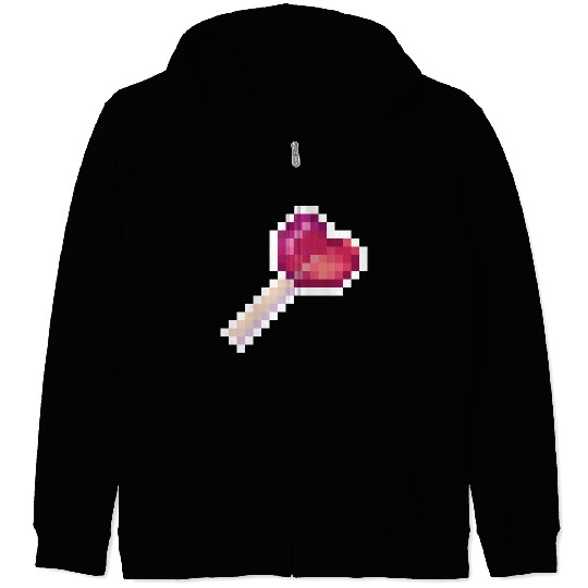 Pixel Art Sprite Cute Heart Lollipop Zip Hoodies