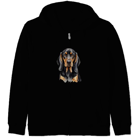 Elegant watercolor Black & Tan Coonhound Dog Zip Hoodies