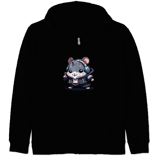 Gray Hip Hop Hamster Zip Hoodies