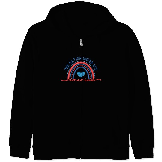 One Nation Under God Rainbow Embroidery Effect Zip Hoodies