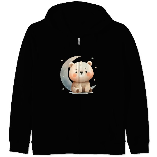 Little bear on the moon Zip Hoodies