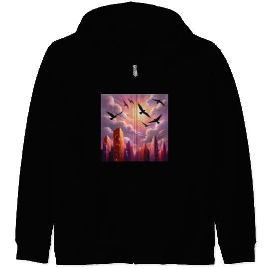 Geometric Twilight City Zip Hoodies