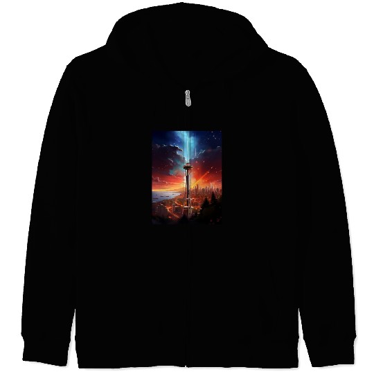 Space Needle Light Zip Hoodies