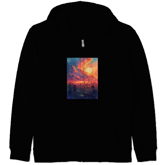 Beautiful Sunset in Tokyo City Japan Zip Hoodies