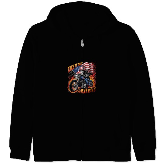Take it out play with it USA Flag Skeleton Biker Zip Hoodies