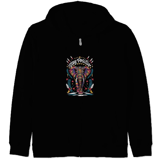 Colorful Tribal African Elephant Zip Hoodies
