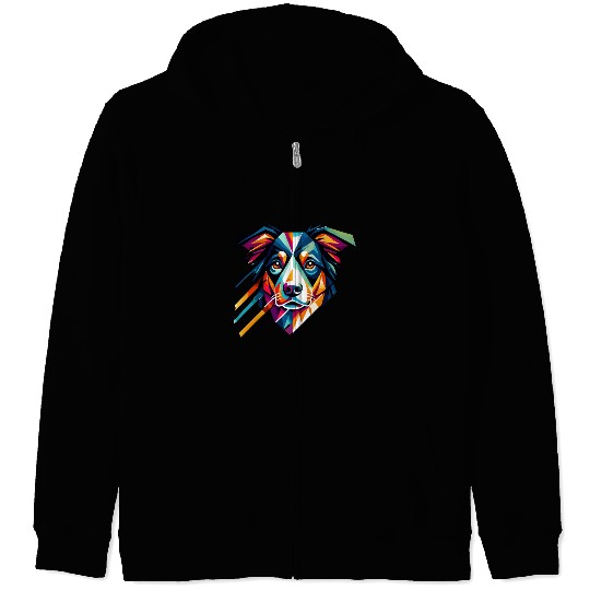 Colorful Geometric Dog Art Australian Shepherd Zip Hoodies