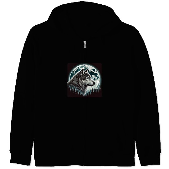 Nature Moon Alpha Cute Wolf Moon nature Zip Hoodies
