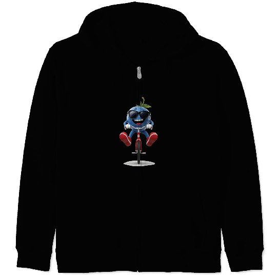 Blueberry Cycling On Bike Realistic Zip Hoodies