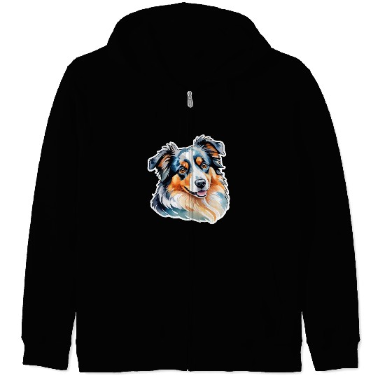 Australian Shepherd Watercolor Zip Hoodies