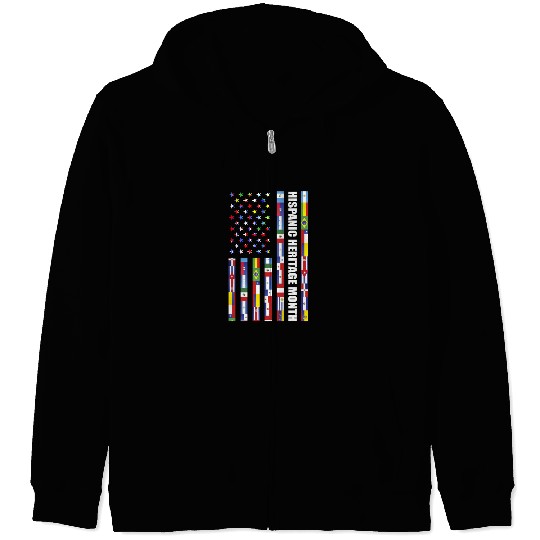 Hispanic Heritage month USA Flag all Countries Zip Hoodies