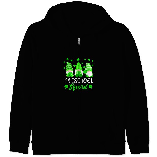Cute Gnomes Preschool Squad Teacher St Patricks Zip Hoodies