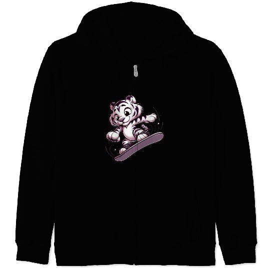 Cute Snowboarder Tiger Zip Hoodies